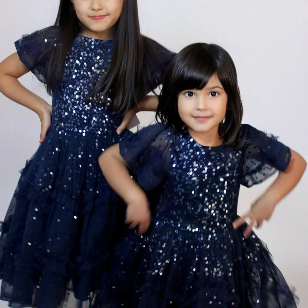 Mini Maya Navy Blue Sequin Dress for girls Christmas/New Year's Dress